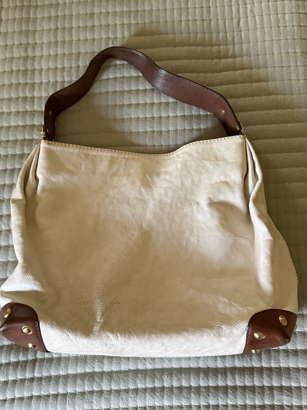 Michael Kors Cream Leather Shoulder Bag with Brown Accents